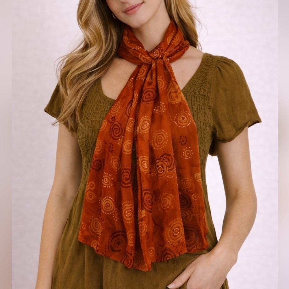 VTG BALARINJI Orange Abstract Spiral Atomic Delicate Silk Scarf